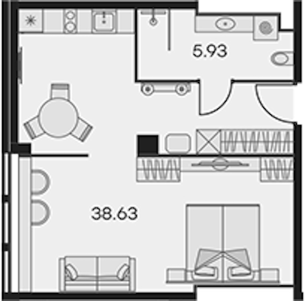 Квартира студия 44.56 м², 3/15 эт., Апарт-отель «Апарт-отель 25-7 Заневский»